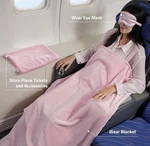 Pink Fleece Travel Blanket Set 65X40 With Eye Mask, Pillow, Sleeve, Clip. Fixed Price $14.98.