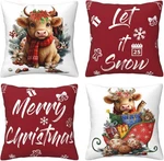 Christmas Pillow Covers 18X18 Set Of 4 Merry Highland Cow. Fixed Price $12.00.