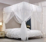 4 Corners Post Ruffle Princess Bed Canopy Curtain-double Layer Cozy Drape Nettin. Fixed Price $93.99.