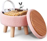 Storage Ottoman, Modern Round Footrest With Soft Padded Seat, Teddy Velvet Foots. Fixed Price $77.99.