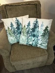 Set Of 2 Christmas Holiday Decorative Pillow Cover Watercolor Pine Tree Design. Fixed Price $20.00.