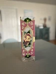 Hand Painted Joan Baker Pink Floral Ornate Stained Glass Vase Decor. Fixed Price $12.50.