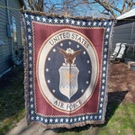 Air Force Emblem Blanket Afghan Tapestry Throw Woven Fringed 58"X53". Fixed Price $19.00.