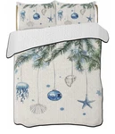 Queen Coastal & Christmas Quilt, Bedding, 2 Pillow Shams. Fixed Price $45.00.