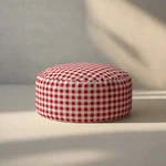 Homeroots 24" Red And White Cotton Round Gingham Pouf Cover Only FFE258-467. Fixed Price $10.00.