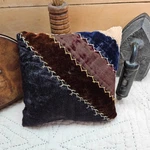 Antique Velvet Crazy Quilt Pillow Embroidery Early Homespun Back. Fixed Price $16.47.