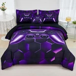 Gaming Comforter Sets Boys Queen Black Purple 6 Pcs Gamer Bed Bag So.... Fixed Price $54.24.