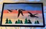 Antique Grenfell Rug Canada Geese In Flight Midnight Sun Large 30" Hand Made. Fixed Price $395.00.