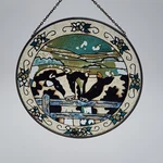Vintage 1990 Joan Baker Designs Cow Suncatcher Hanging Art Round Panel 6.5. Fixed Price $14.99.