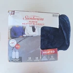 Sunbeam Fleece Heated Blanket Queen Navy Dual Zone 12 Settings Washable. Fixed Price $47.55.