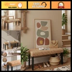 Solid Wood Acacia Bench With Woven Seat - Boho Entryway & Living Room Furniture. Fixed Price $238.99.