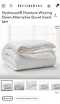 New Pottery Barn Hydrocool Moisture Wicking Duvet Insert Midweight. Fixed Price $199.00.