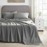 Cotton Linen Blend Solid Deep Pocket Breathable Lightweight Bed Sheet Set. Fixed Price $144.00.