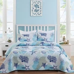 Coastal Quilt Set Full Size, Blue Ocean Beach Themed Bedding Coral Seashell. Fixed Price $63.99.