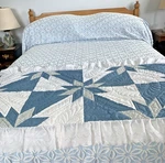Quilt Bed Runner Handmade Blue White Stars Eyelet Lace Trim Vtg 31X78. Fixed Price $55.00.