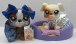 Littlest Pet Shop #83 84 Brown White Boxer Puppy Dog Pair Bed Bone Accessories. Fixed Price $19.99.