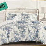 New Shabby Chic 3 Piece Cotton Comforter Set - Blue White Floral, King Size. Fixed Price $169.99.
