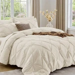 Queen Comforter 7 Piece Pintuck Bedding Bag Beige Sasttie Sets Flat. Fixed Price $74.99.