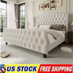 Queen King Size Bed Frame Velvet Upholstered Platform W/ Wingback Headboard. Fixed Price $220.99.