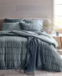 Oake Indigo Shibori Stripe Duvet Cover 3PC Set - Full/queen Blue Cotton Bedding. Fixed Price $104.95.