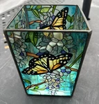 Joan Baker Designs Wings & Wisteria Stained Glass Butterfly Vase Candle Holder. Fixed Price $38.00.
