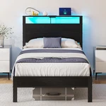 Twin Bed Frame With Led Lights & Usb Charging Station, Black Metal Platform. Fixed Price $149.99.