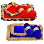 Laddu Bal Gopal Ji Bedding (aasan, Head & 2 Side Pillow Set, Red/blue). Fixed Price $23.64.
