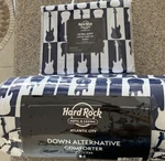 New Hard Rock Queen Sheet & Matching Comforter Navy White W/ Guitars. Fixed Price $199.00.