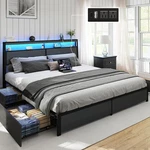Queen Size Led Bed Frame With Storage Headboard And 4 Drawers Charging Station. Fixed Price $189.99.