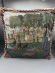 Vintage Tapestry Garden Scene Throw Pillow Cottagecore 16X14 Rope Trim. Fixed Price $31.49.