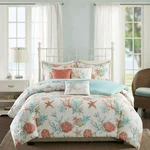 Coastal Comforter Set Queen Coral White Shell Decorative Bedding Pillow Shams. Fixed Price $149.45.