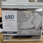 Kirkland Signature 680 Thread Count 6PCS Sheet Set- Queen Bright White-new. Fixed Price $60.00.