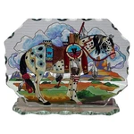 Joan Baker Designs War Pony Hand Painted Glass Art Panel Trail Of Ponies. Fixed Price $34.00.